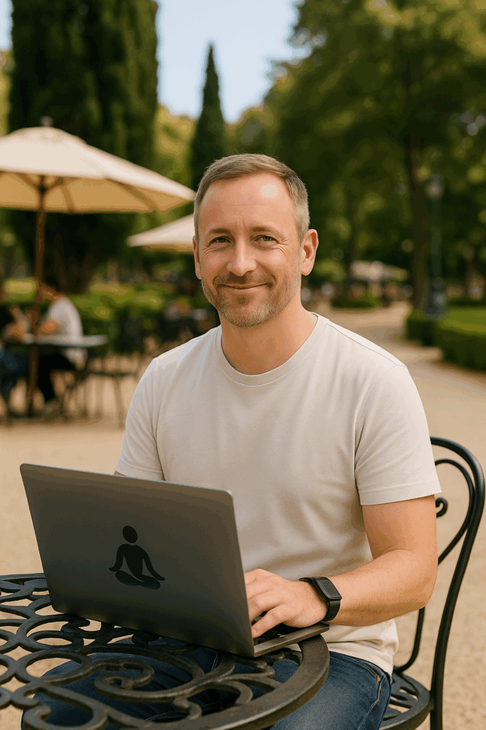 eft tapping nomad - ian hollinsworth - portugese cafe laptop